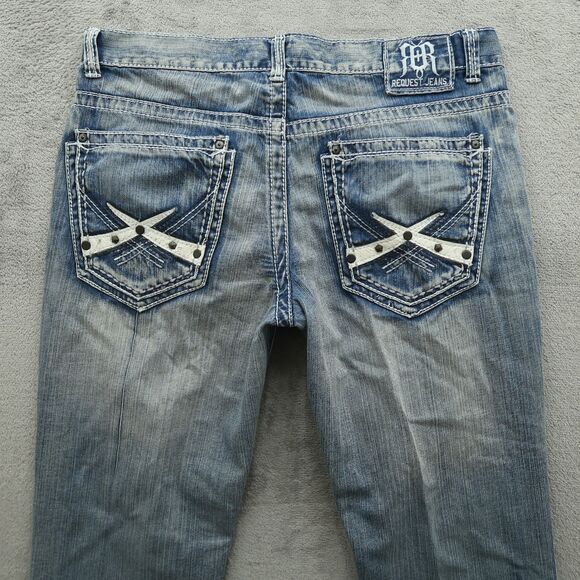 Request Jeans Mens Size 32x32 (34x33 Real) Blue Straight Leg Thick Stitch Denim - Picture 11 of 15
